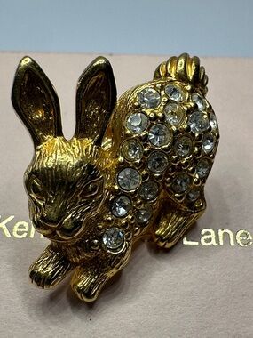 Avon Gold Bunny Brooch with Clear Rhinestones